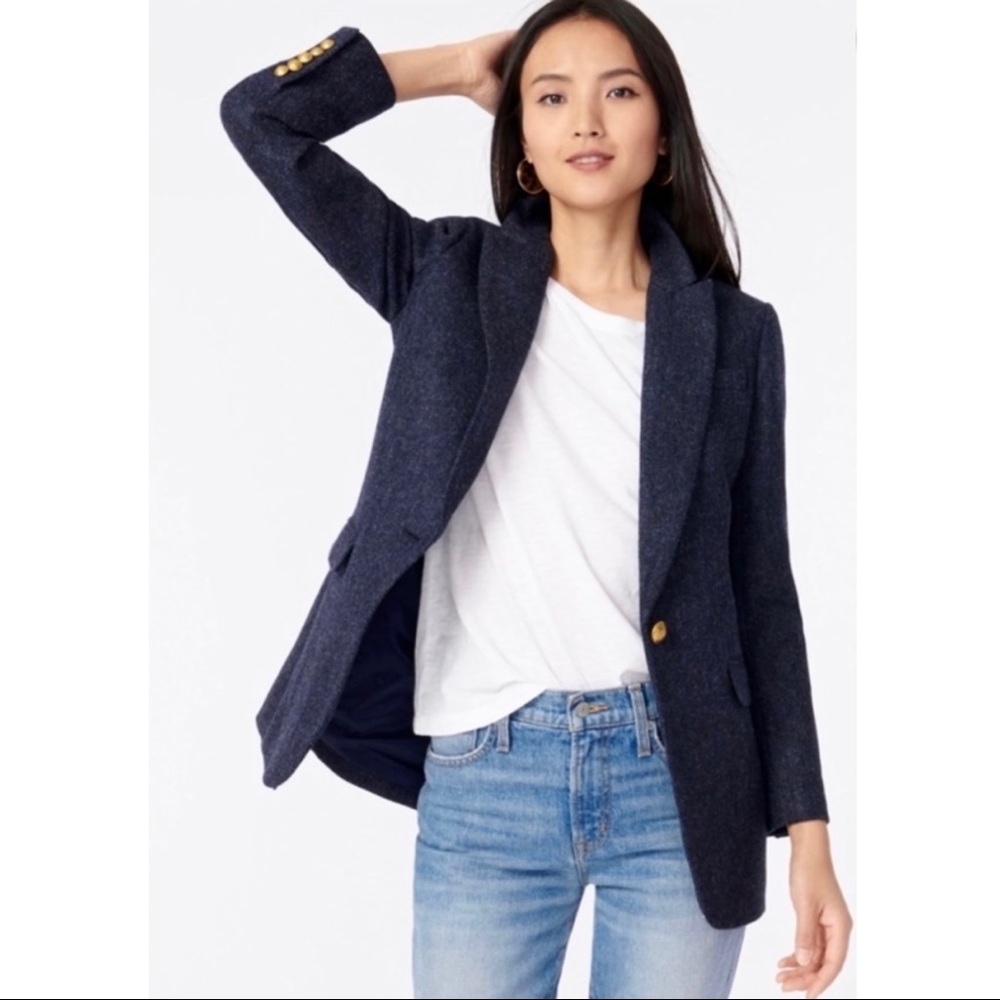 J. Crew Tall Long Parke blazer coat in navy herringbone English 100% wool